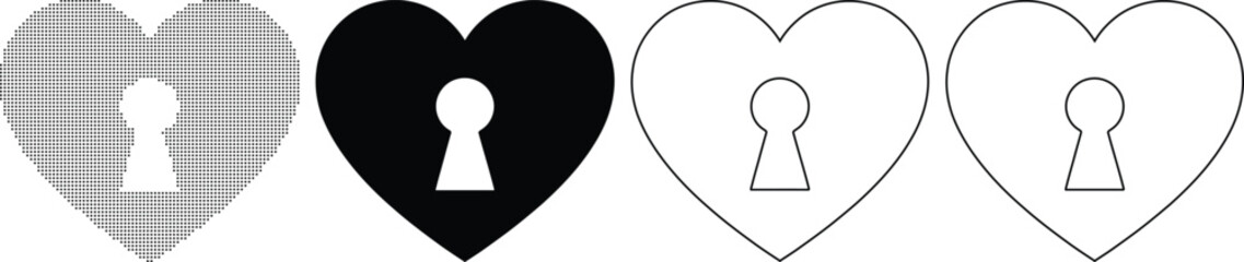 Heart shapes with keyholes in various line styles and colors