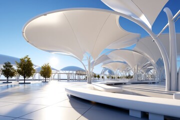 Obraz premium Modern Outdoor Venue Design for Competition with Clear Canopy Structures