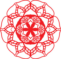 Red mandala art, geometric pattern, abstract decorative element, symmetrical design