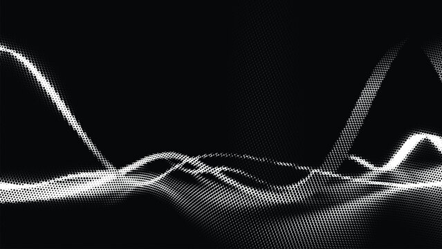 Abstract halftone wave patterns on a black background digital illustration