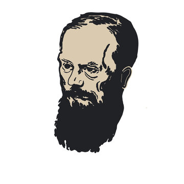 Vintage Portrait Illustration of Fyodor Dostoevsky Russian Novelist and Philosopher