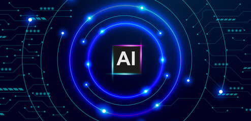 Concept of artificial intelligence. AI semiconductor on a circuit board and electronic elements background