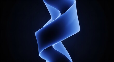 A blue ribbon swirls in a dark background with vibrant light