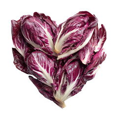 Obraz premium PNG of Heart-shaped arrangement of vibrant radicchio leaves