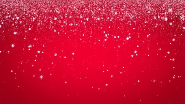 Snowflakes gently falling on a vibrant red background. Perfect for festive holiday themes and seasonal celebrations