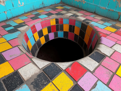 A realistic bottomless pit illusion designed on the floor