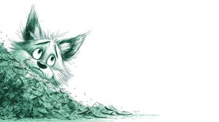 Fototapeta premium Playful Sketch of Mischievous Fox Digging into Mound of Treasure Surplus