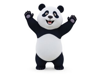 Obraz premium Jubilant panda figurine raising arms in celebration