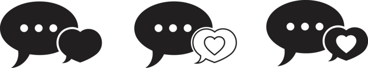 Fototapeta premium Black chat speech bubbles with heart icons on white background