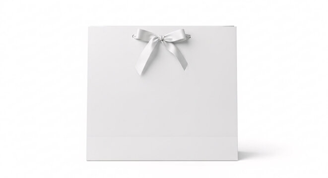 Elegant White Gift Bag with Ribbon Closure on a Clean White Backdrop for Presentation and Celebratory Events