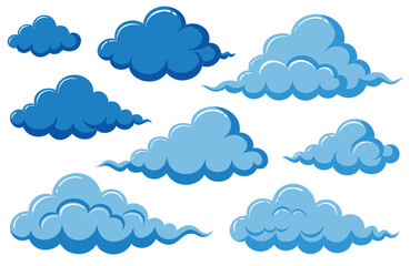 Fototapeta premium Blue sky vector illustration featuring a seamless pattern set of fluffy white clouds and weather design