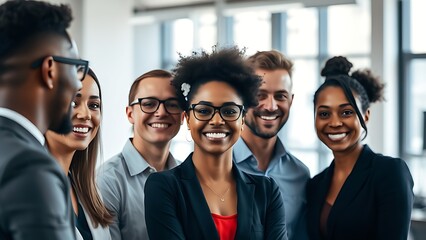 Obraz premium A team of professionals collaborating in a modern office environment.