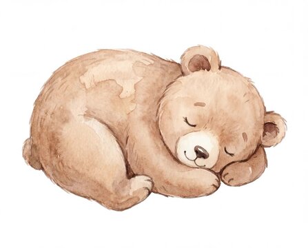 Animated watercolor of a cute baby bear sleeping and breathing on a white background