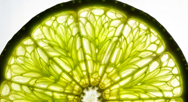Lime slice macro texture. Green citrus fruit cross section healthy vitamin C ingredient background