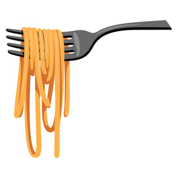 Fork with spaghetti noodle roll Italian pasta silhouette on white background detailed food illustration