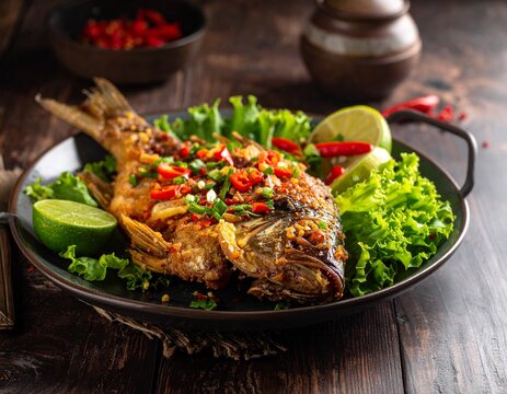 Fried rui fish rustic