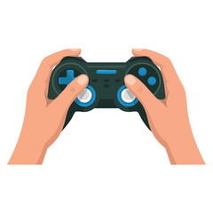 Hands holding a game controller playing a video game illustration, dynamic gaming concept ideal for esports entertainment and interactive media themes © Nass Studio