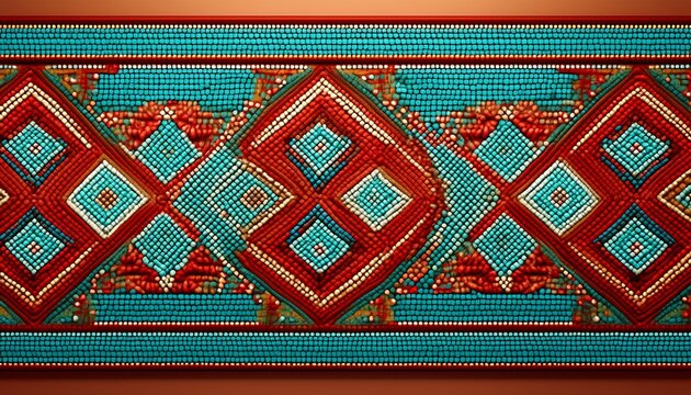 decorative border pattern made from interlocked native american bead designs in turquoise red