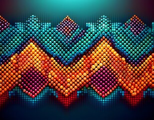 digital reinterpretation of traditional beadwork border using pixelated cube textures and neon gradi