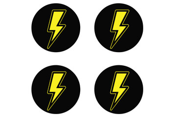 A set of four black circles with yellow lightning bolts on a white background