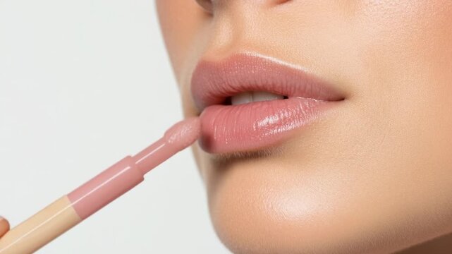 Perfecting the Pout: An intimate close-up showcases a woman meticulously applying lip liner, highlighting the delicate art of beauty and self-care.