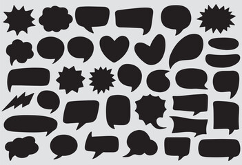 Fototapeta premium This image displays a collection of various speech bubbles and thought bubbles. These shapes are commonly used in comics, graphic design, and presentations to represent dialogue or thoughts