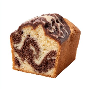 Delicious chocolate vanilla marble cake slice on white background