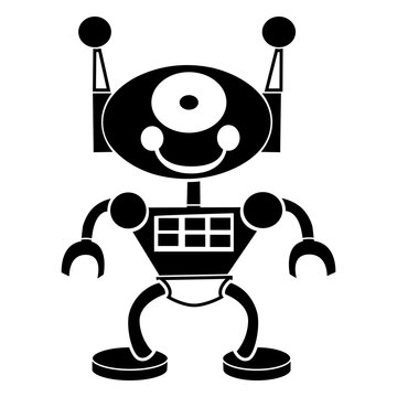 Cute cyclop robot cut out black