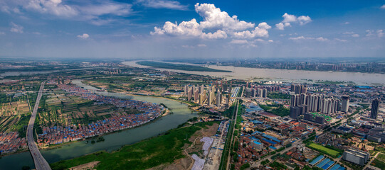 Wuhan Yangtze River Aerial View - City Merge and Urban Development