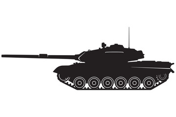 Fototapeta premium A black silhouette of a military tank on a white background