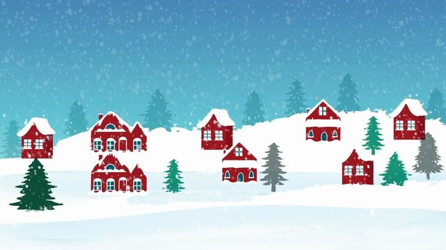 Charming winter village scene with snow covered houses and trees ideal for holiday designs on transparent background