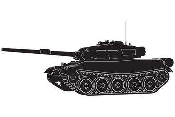Fototapeta premium A black silhouette of a military tank with a long gun barrel on a white background