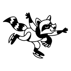 Winter animal character raccoon skates © Vexels