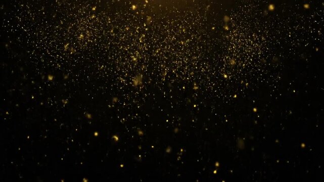 Abstract Sparkling Golden Particles Background/ Animation of an abstract background with sparkling gold light particles floating and glowing in dark space