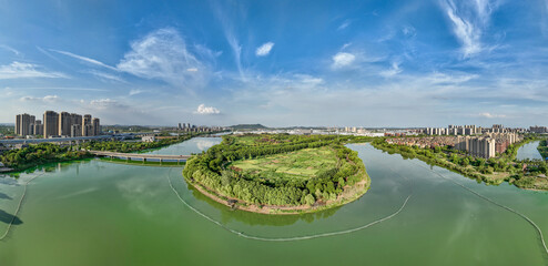 Wuhan Ecological Development Zone - Aerial River Panorama © LeVan