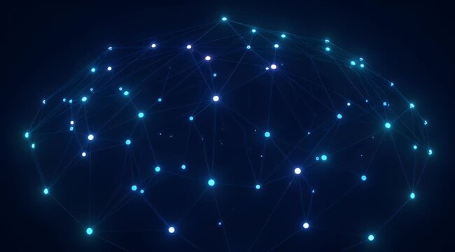 Abstract luminous network with interconnected nodes and lines on a dark background