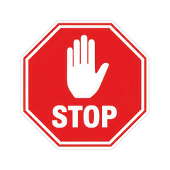 A clear and bold stop sign with a white hand symbol on a red background. isolated on transparent background