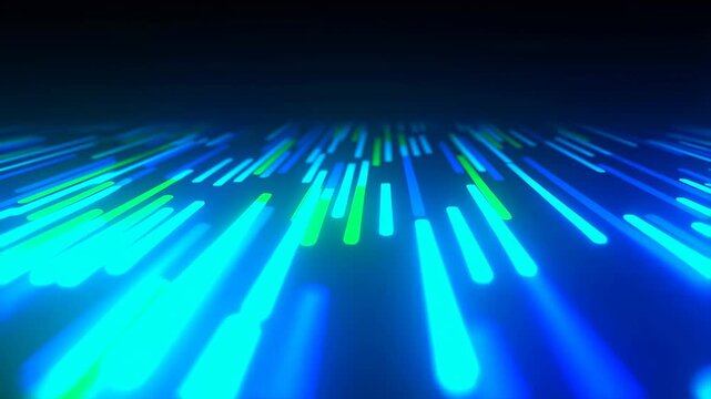 Abstract digital background with glowing blue and green lines creating a sense of speed and motion. Ideal for technology, innovation, and futuristic themes
