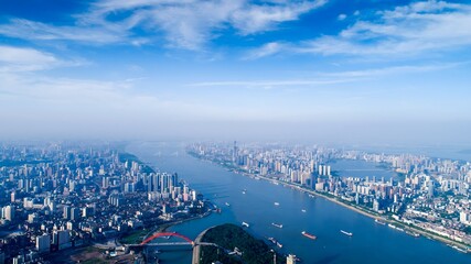 Wuhan Yangtze River Aerial Panorama - Modern City Both Sides