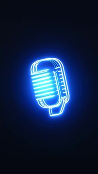 Blue holographic animated microphone icon with glowing digital lines on a black background