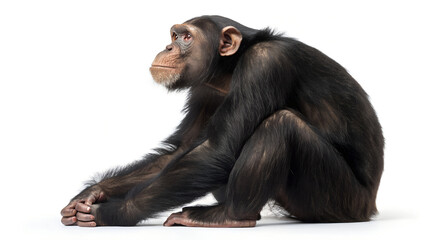 Chimpanzee sitting contemplatively with thoughtful expression