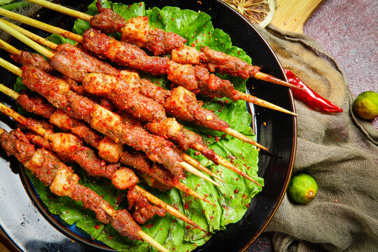 Zibo Night Market Grilled Lamb Kebabs on Skewers Traditional Chinese Street Food