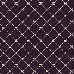 Fototapeta premium Black background with white stitching forming diamond grid