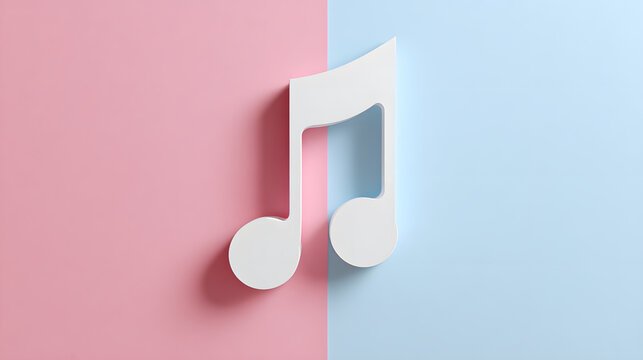 White musical note on pink and blue background