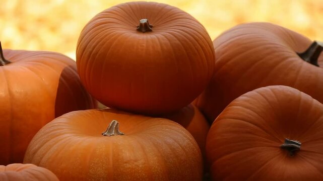 Freshly harvested pumpkins stacked together in a warm autumn setting. Symbolizing harvest season and festive celebrations