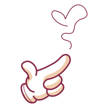 Cartoon hand flinging heart