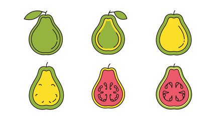 Guava Line art vector set colorful design illustration