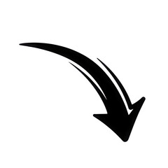 Bold black hand drawn arrow pointing down to right isolated on a transparent background