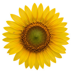 Fototapeta premium A bright yellow sunflower with large petals and a green center, isolated on a white background.