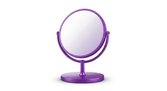 Purple tabletop vanity mirror with flexible stand and round base